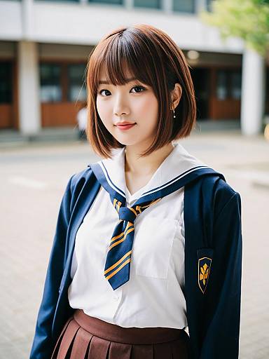 Portrait of Young Woman in Japanese School Uniform