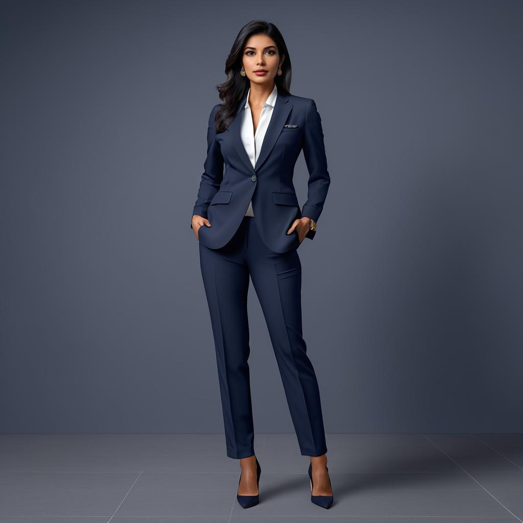 Confident Woman in Navy Suit