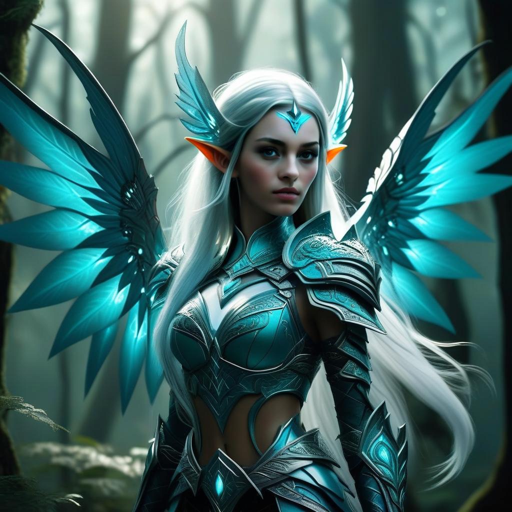 Fantasy Portrait of Elven Warrior with Blue Wings