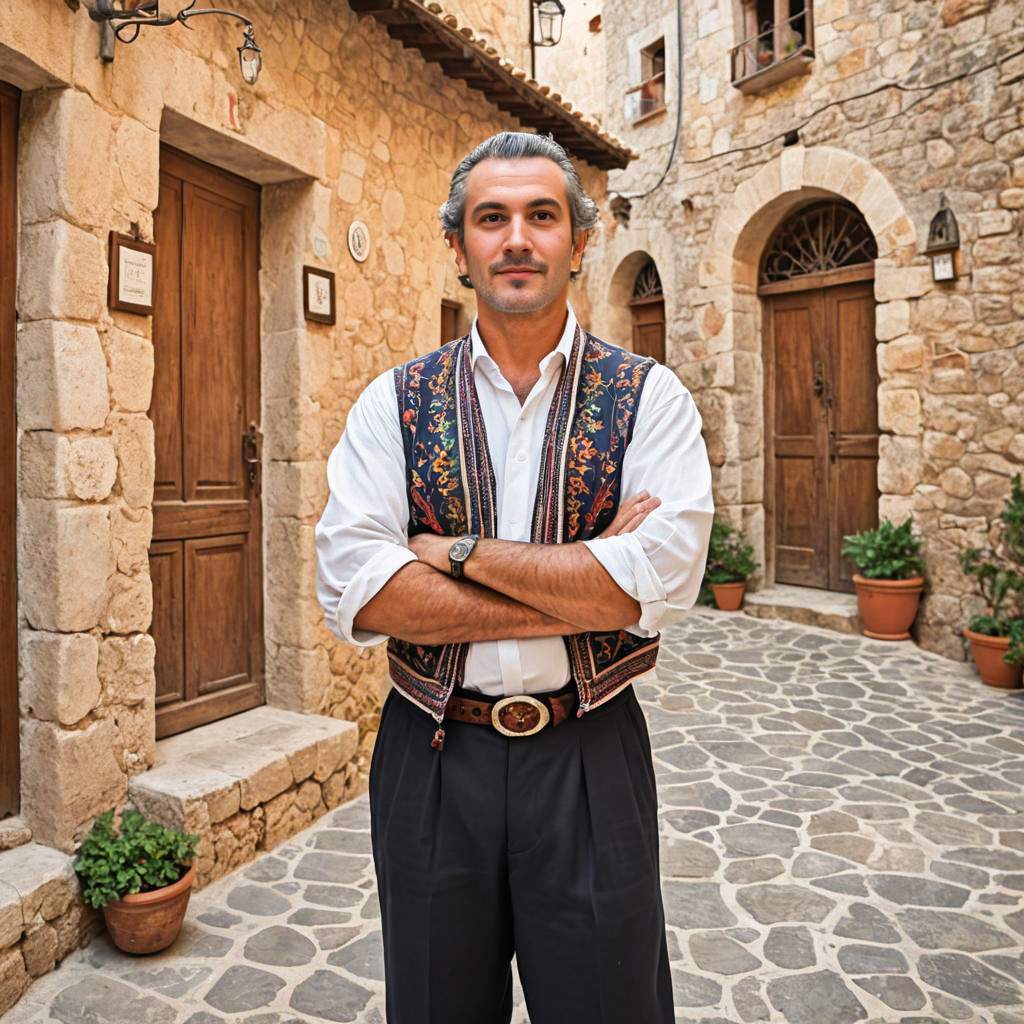 Confident Man in Traditional Attire on Stone Street