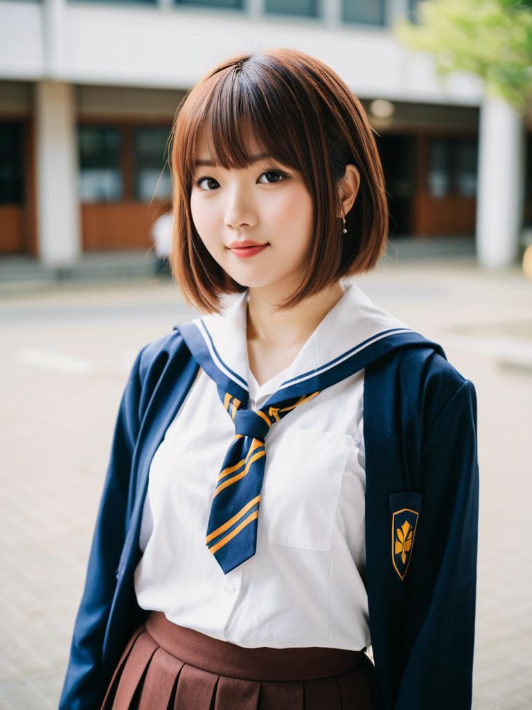 Portrait of Young Woman in Japanese School Uniform