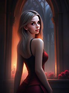Elegant Gothic Woman in Red Dress