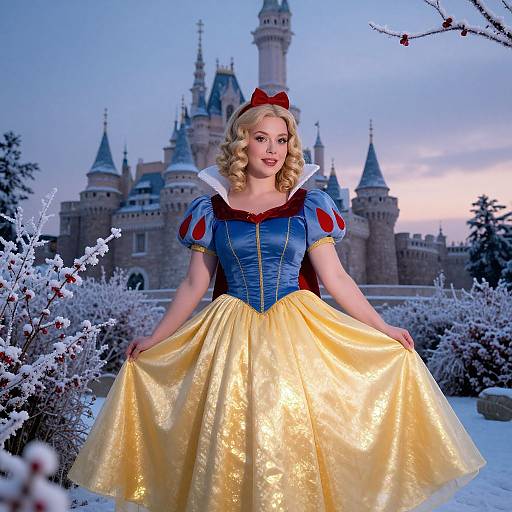 Snow White Costume Woman in Front of Winter Castle