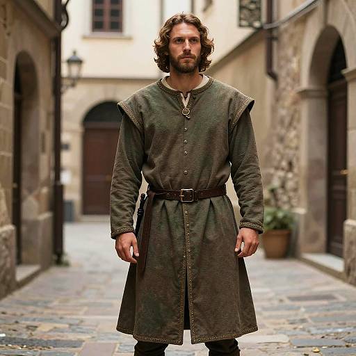 Medieval Inspired Man Clothing Standing in Stone Alley