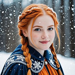 Young Woman in Snowy Setting with Red Hair