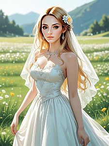 Bride in Sunlit Meadow