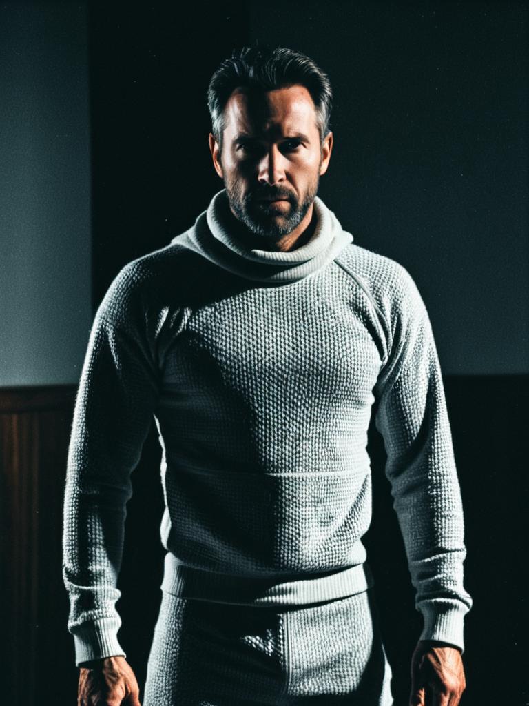 Man in Thermal Underclothes Costume Cinematic Photorealistic Photo