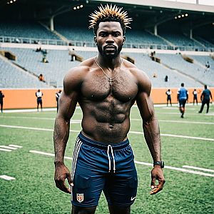 Muscular Man with Spiked Hairstyle on Sports Field
