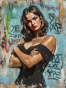 Confident Woman in Bold Digital Painting