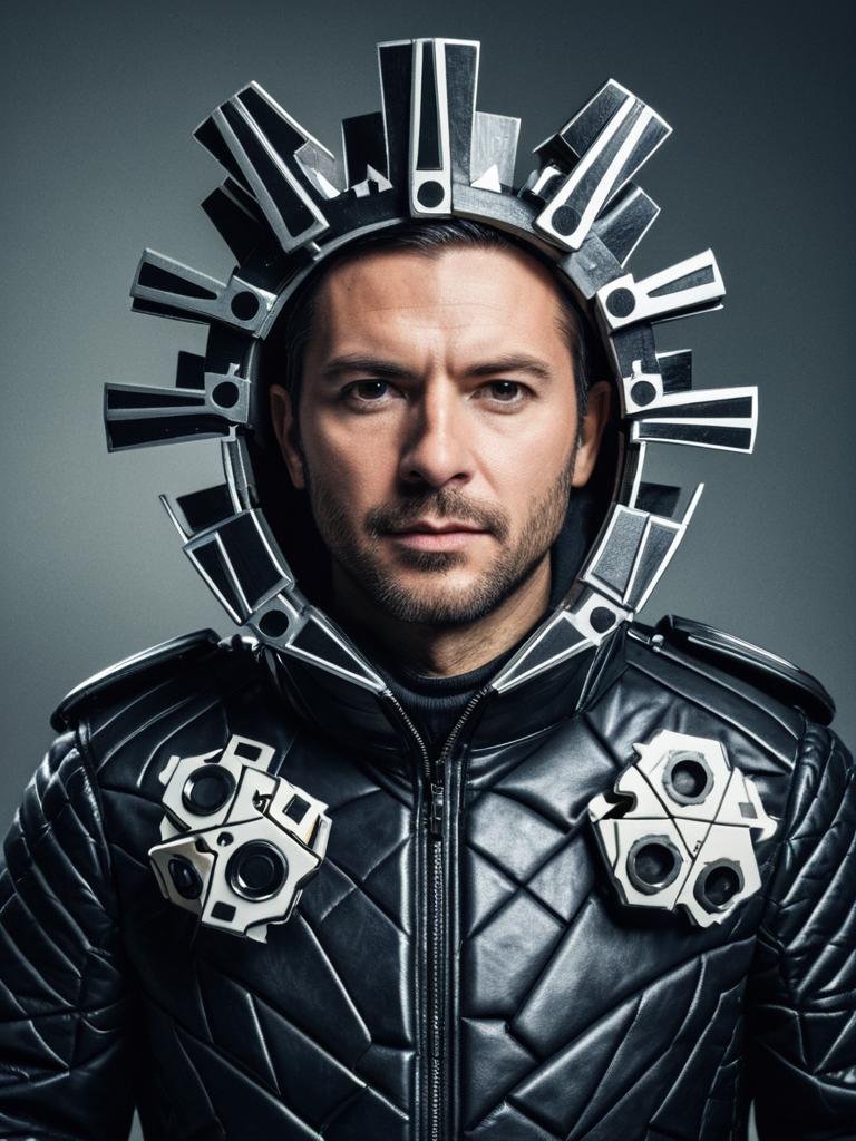 Man in Photorealistic Dynamons Puzzle Evolution Costume with Futuristic Elements