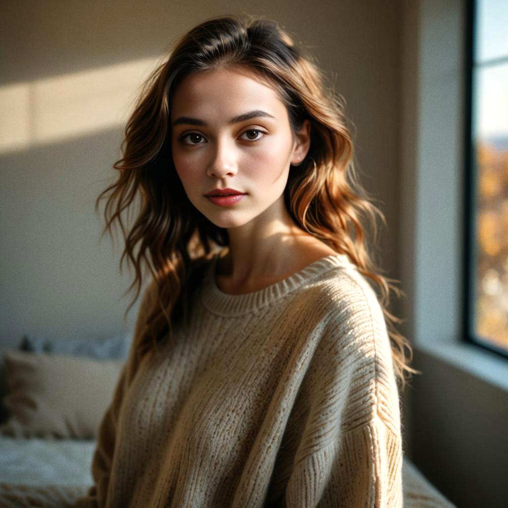 Serene Woman in Cream Sweater