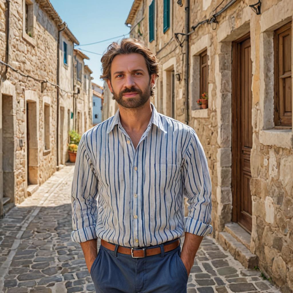 Stylish Man in Cobblestone Alley