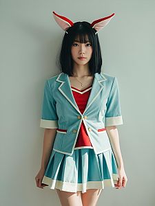 Realistic Cosplay Woman Wearing Makio Character Costume with Fox Ears