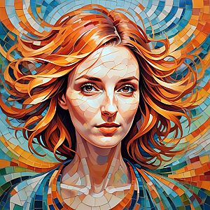 Vibrant Mosaic Portrait of a Woman with Red Hair