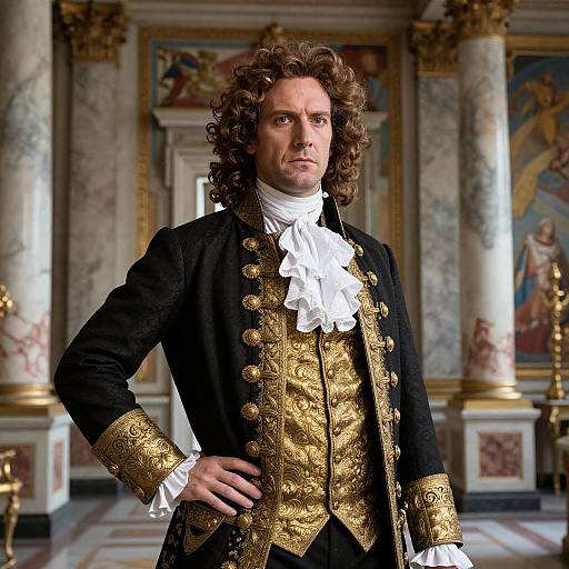 18th Century Aristocratic Man in Baroque Costume in Ornate Hall