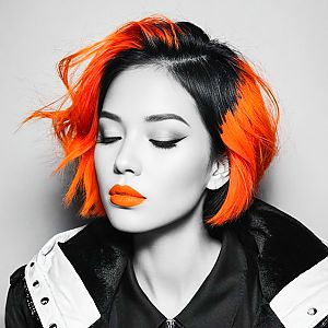 Portrait of a Woman with Orange Hair and Lipstick