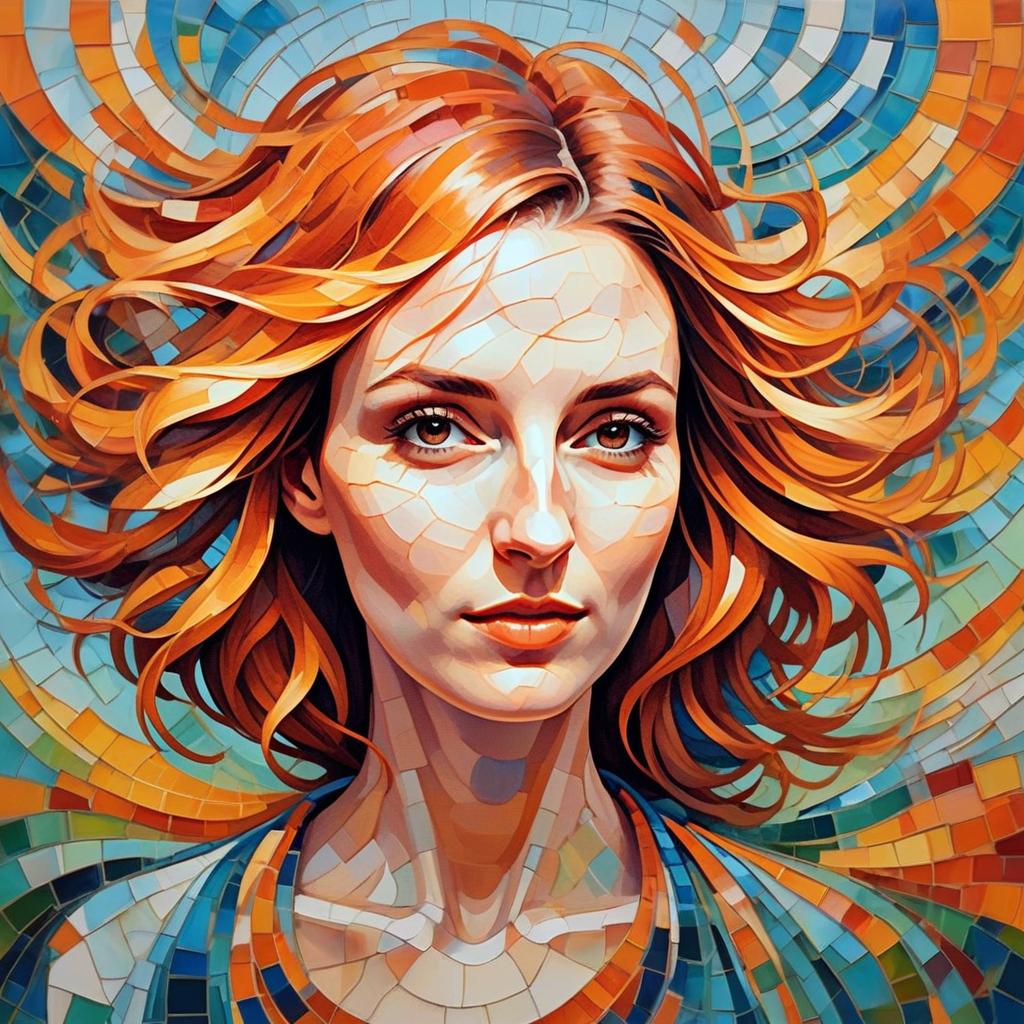 Vibrant Mosaic Portrait of a Woman with Red Hair