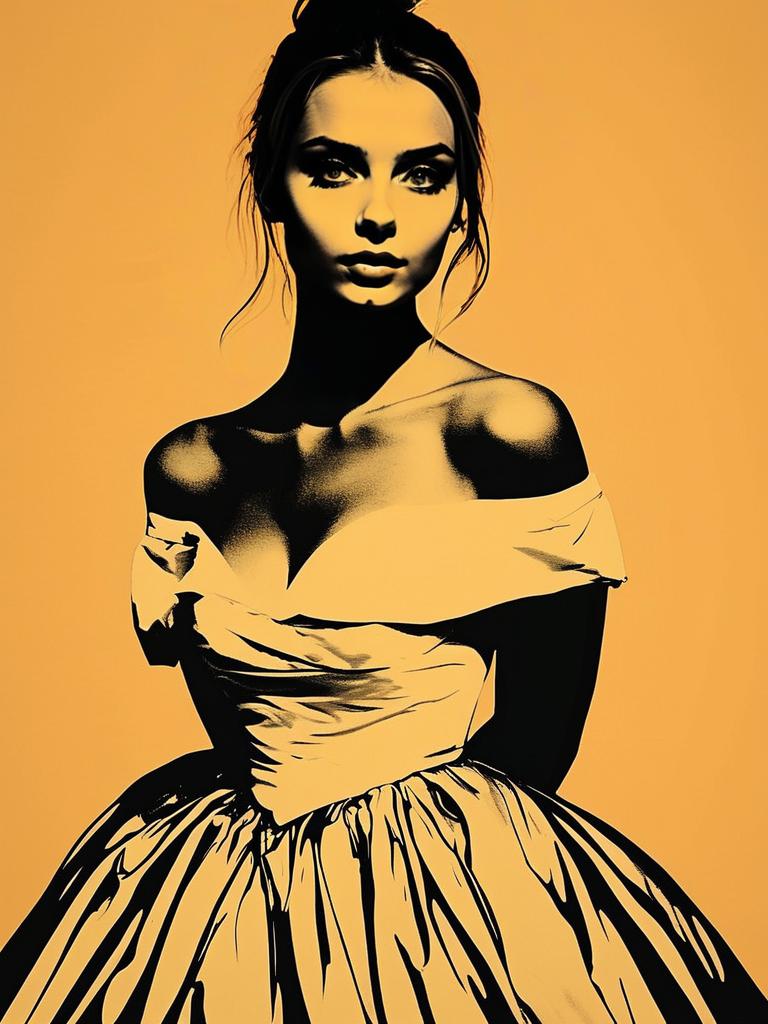 Artistic Portrait of Woman in Monochrome with Orange Background