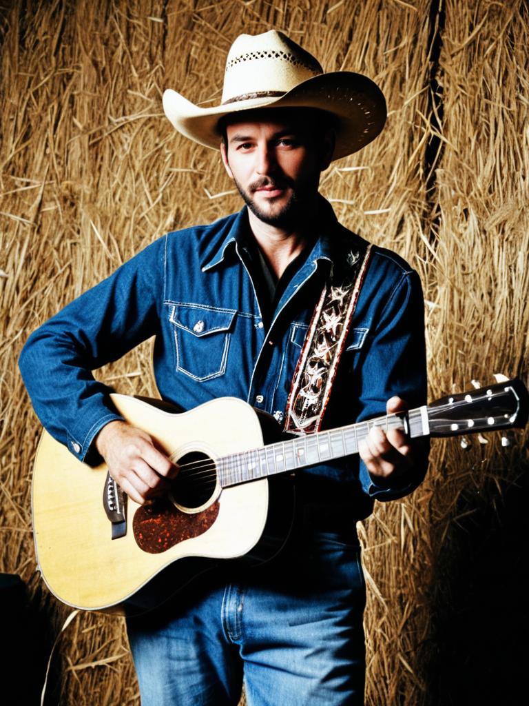 Country Music Singer in Cowboy Costume with Acoustic Guitar