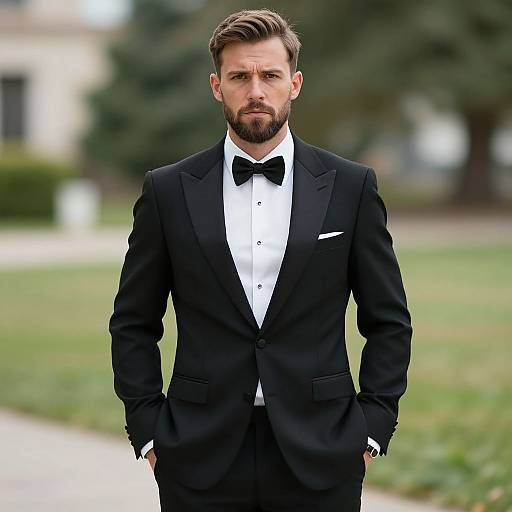 Man in Classic Black Tuxedo with Bow Tie Formal Attire