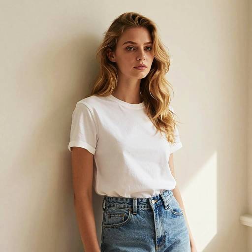 Young Woman in White T-Shirt and High-Waisted Jeans Portrait