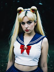 Sailor Moon Costume Woman Cosplay Portrait in Dramatic Lighting