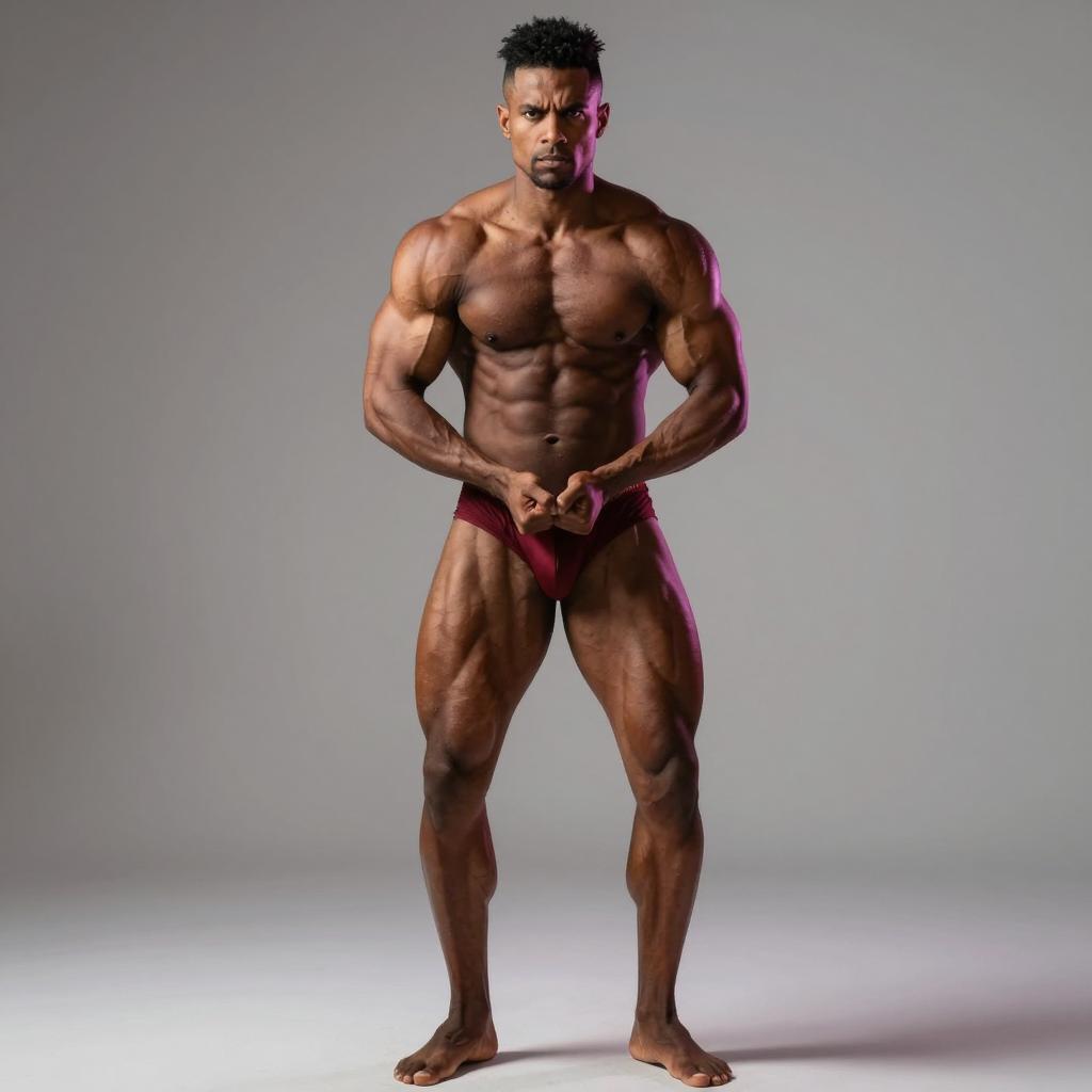 Muscular Man Posing in Bodybuilding Competition Stance