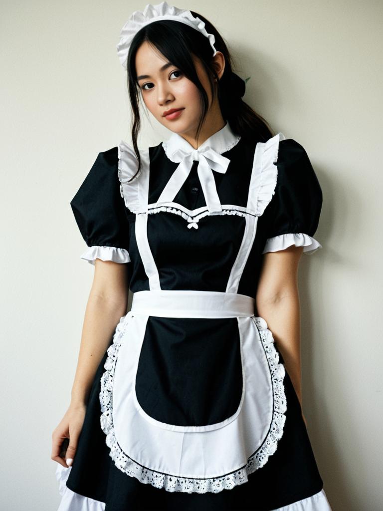 Classic Lockable Maid Costume with Lace Trim and Bow
