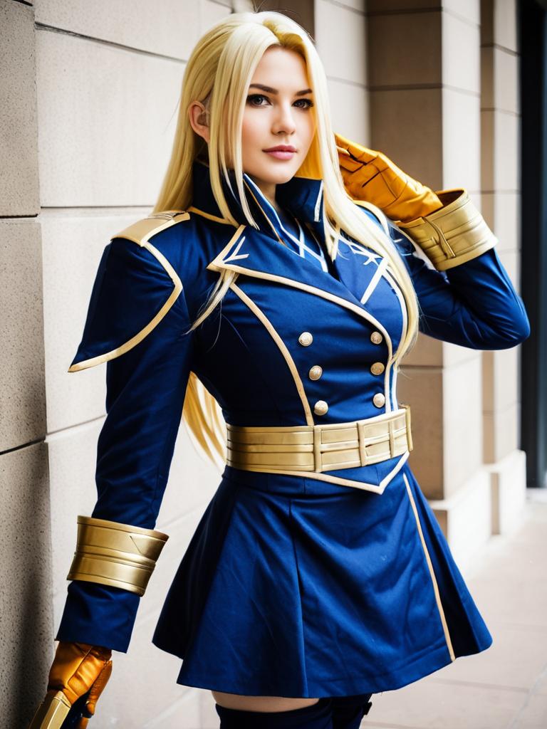 Olivier Mira Armstrong Cosplay Woman in Navy Blue Military Costume