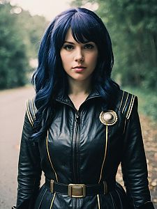 Realistic Amy Sorel Cosplay Woman in Black Leather Costume