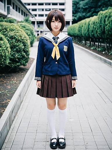 Japanese Schoolgirl in Traditional Sailor Uniform Outdoors