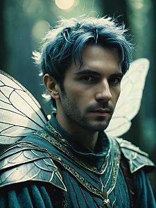 Medieval Man with Fairy Wings in Forest