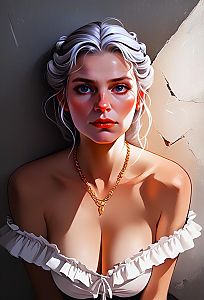 Portrait of a Woman with White Hair and Blue Eyes