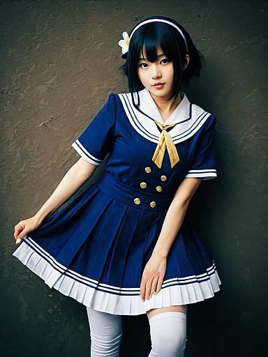 Realistic Nodoka Manabe Cosplay Woman in Navy Blue Sailor School Uniform