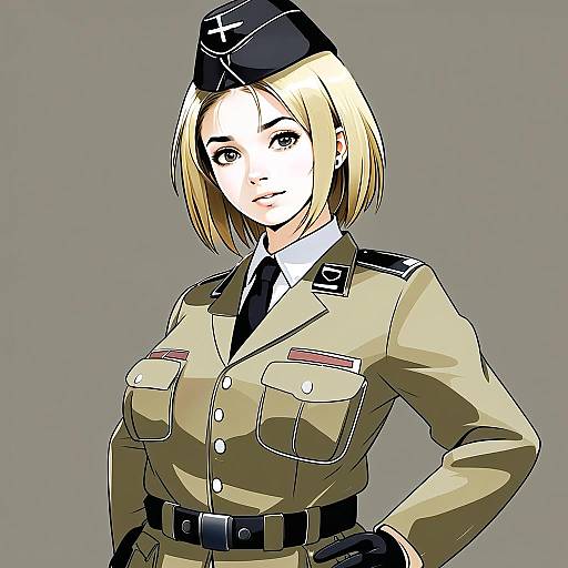 Anime Style Woman in Stylized Military Uniform Illustration