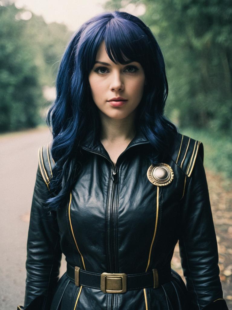 Realistic Amy Sorel Cosplay Woman in Black Leather Costume