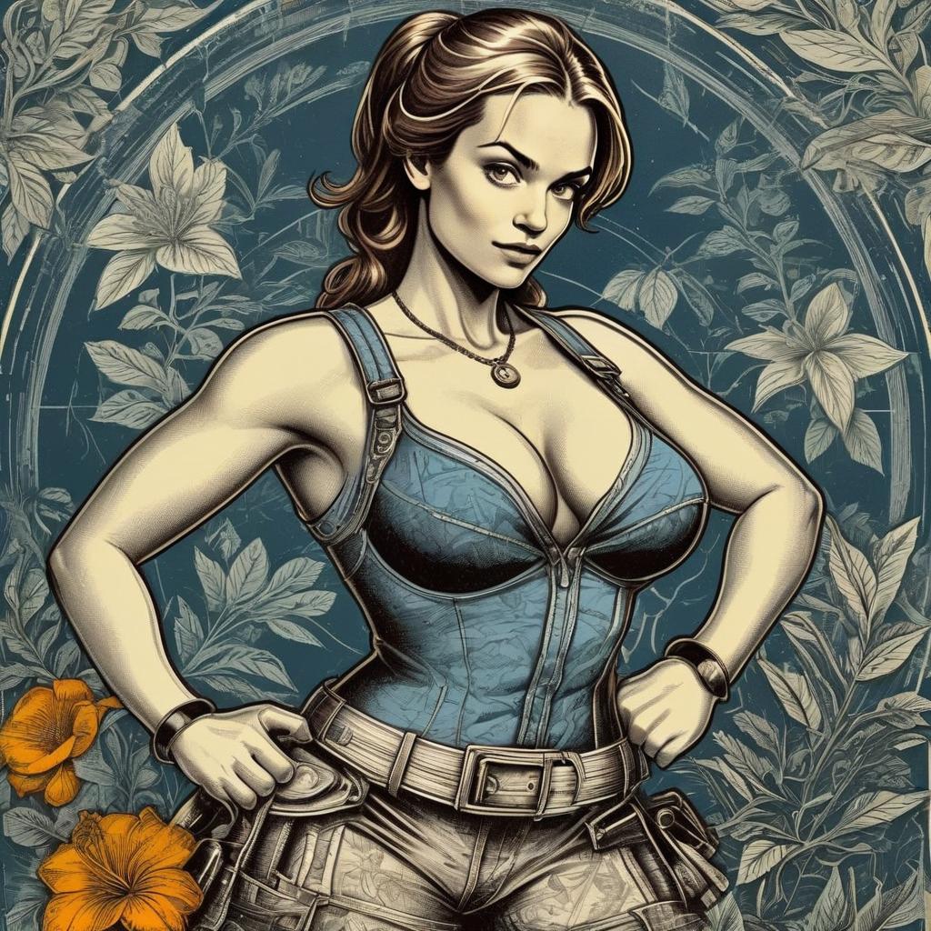 Confident Woman in Corset with Floral Background
