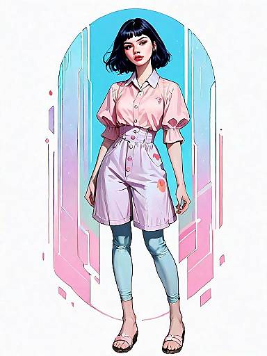 Realistic Comic Style Full Body Portrait of Woman in Casual Outfit