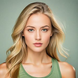 Young Blonde Woman in Green Top