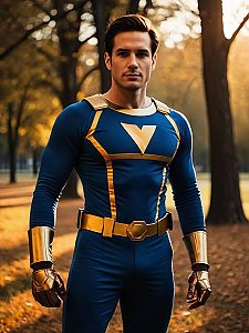 Man Cosplay Wearing Quick Man Costume Realistic Photo Outdoors