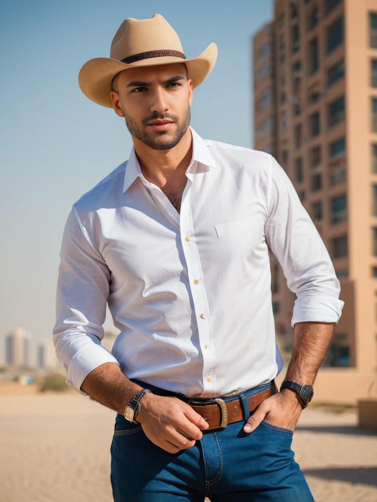 Stylish Man in Cowboy Hat in Urban Setting