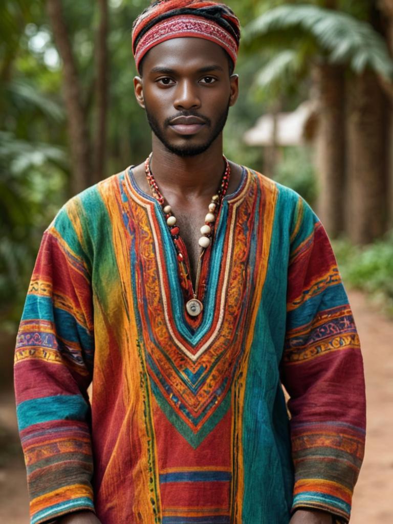 Young man in vibrant African attire