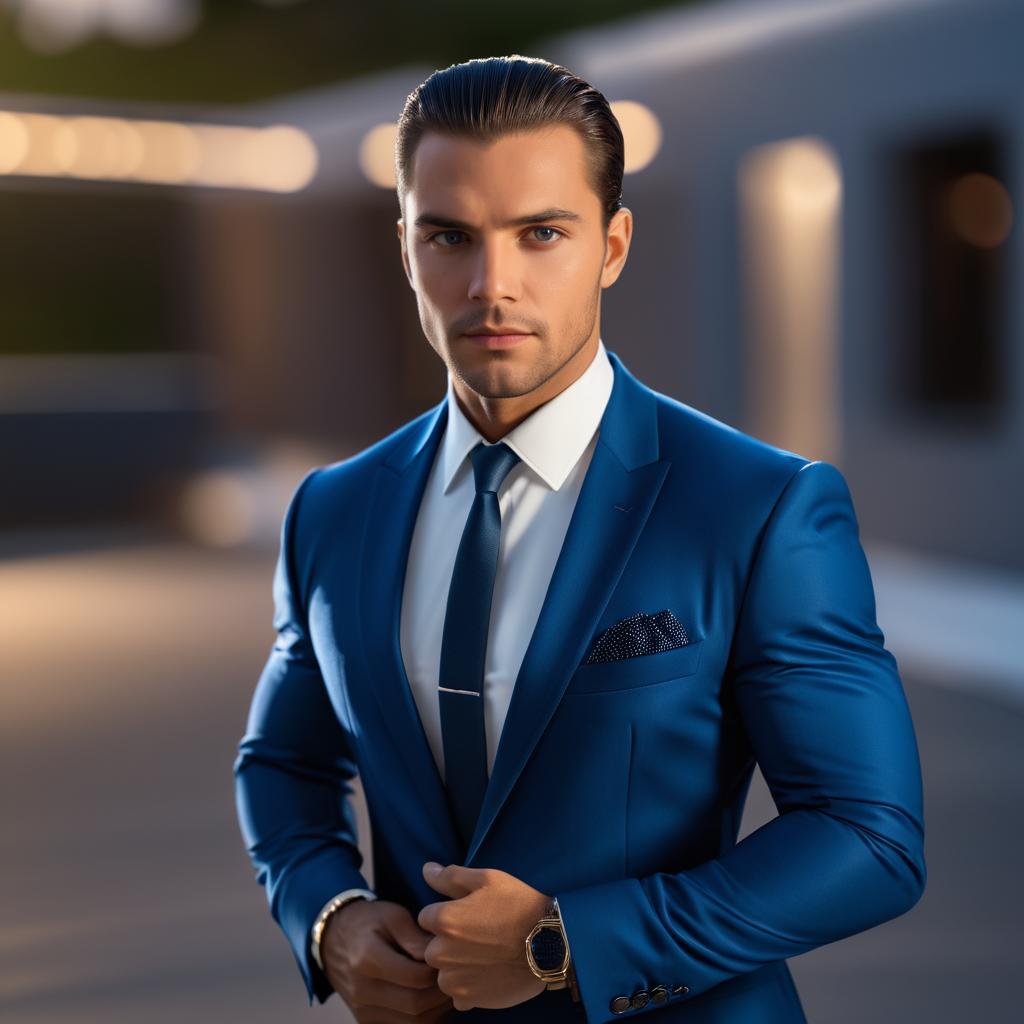 Confident Man in Tailored Blue Suit