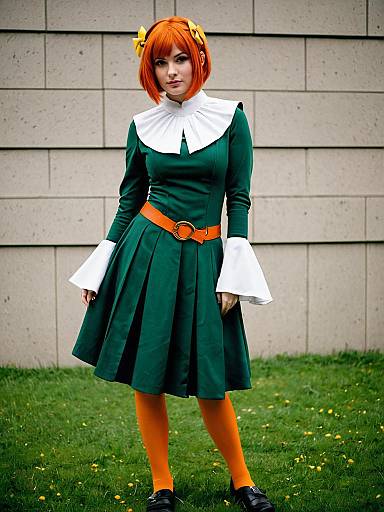 Realistic Gwen Tennyson Cosplay in Green Dress and Orange Tights