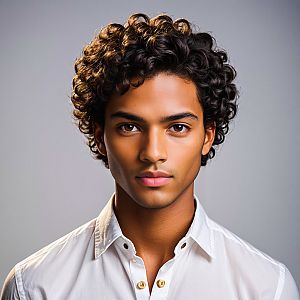 Close-up Portrait of Young Man with Curly Hair