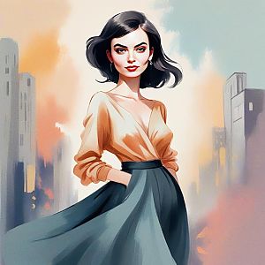 Confident Woman in Elegant Outfit Against Cityscape