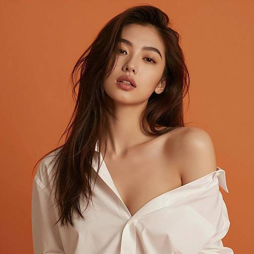 Young Woman in White Shirt with Orange Background Gen Z Style