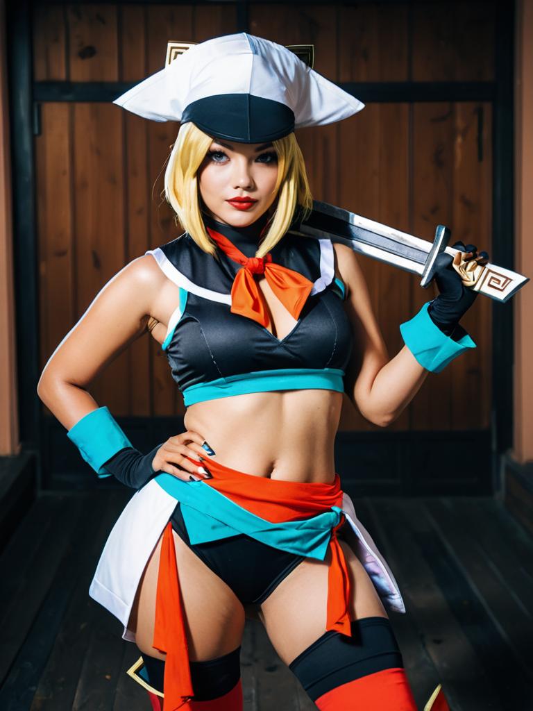 MS Fortune Cosplay Woman in Sailor Costume with Sword Realistic Photo