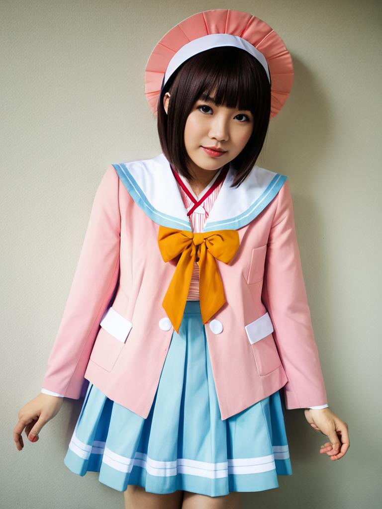 Woman Cosplaying Misako Kunio-Kun Costume Realistic Photo