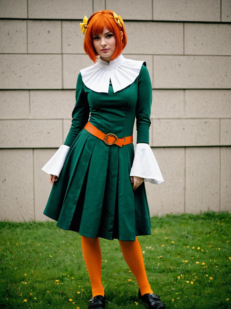 Realistic Gwen Tennyson Cosplay in Green Dress and Orange Tights